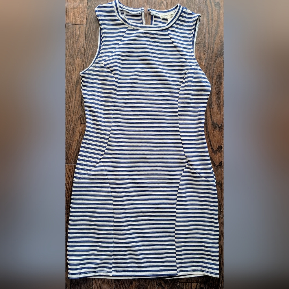 Monteau Navy and White Striped Top